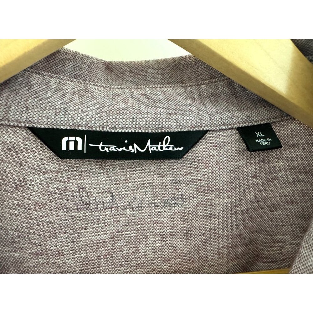 Travis Mathew Plum Wine Striped Golf Polo Shirt Size XL Mens Cotton Blend Soft - Picture 3 of 11
